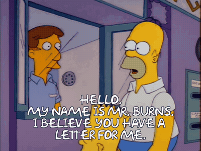 Homer Simpson Is Talking To A Mailman In A Cartoon GIF