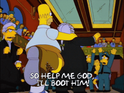 Homer Simpson Saying So Help Me God I'll Boot Him GIF