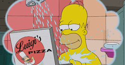 Homer Simpson Showering While Eating Pizza GIF