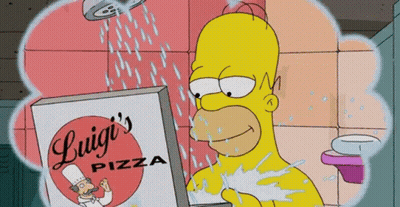 Homer Simpson Showering With Luigi's Pizza GIF