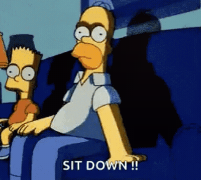 Homer Simpson Sitting On Couch Next To Bart Saying Sit Down GIF