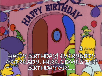 Homer Simpson Standing In Front Of Happy Birthday Sign GIF