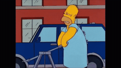 Homer Simpson Standing Next To Blue Car GIF