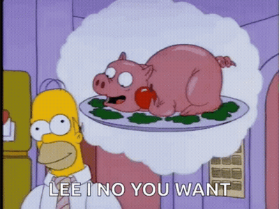 Homer Simpson Standing Next To Pig Plate Saying Lee I No You Want GIF