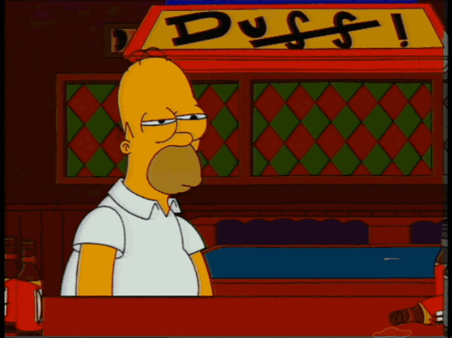 Homer Simpson Standing In Front Of Duff Sign GIF