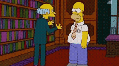 Homer Simpson Talking To Mr. Burns In Front Of Bookshelf GIF