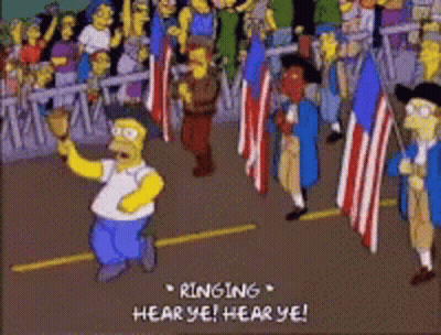 Homer Simpson Walking Crowd Ringing Hear Ye Hear Ye GIF