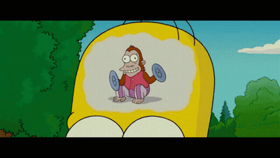 Homer Simpson With Monkey Holding Dumbbell GIF