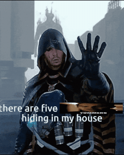 Hooded Cape Man Waving There Are Five Hiding GIF