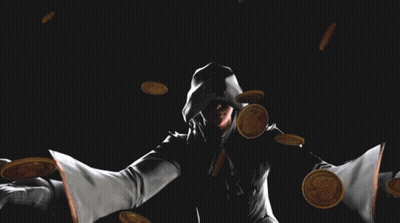 Hooded Person With Gold Coins GIF