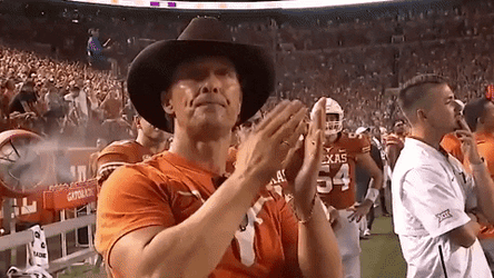 Hook Em Fan Clapping Wearing Cowboy Hat  GIF