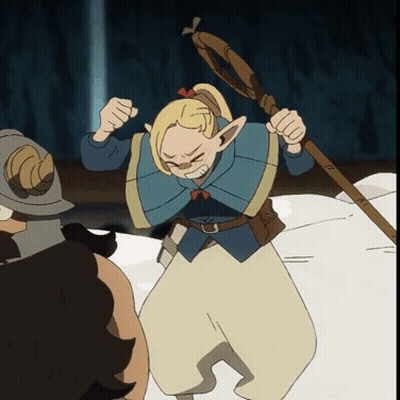 Horned Cartoon Character Holding Stick Funny Face