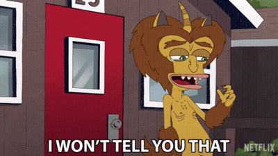 Horned Cartoon Saying I Won't Tell You That GIF