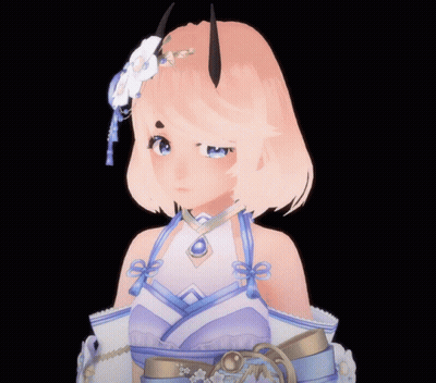 Horned Girl In Kimono With Flower In Hair GIF