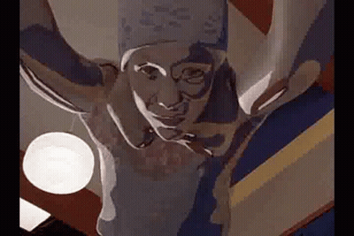 Horned Man Statue Hanging From Ceiling GIF