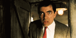 Horrified Mr Bean Big Eyes GIF