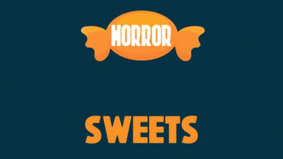 Horror Sweets Logo With Orange Candy On Dark Blue GIF