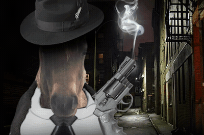 Horse In Hat And Tie Holding Gun With Smoke GIF