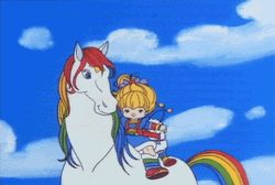 Horse Running Rainbow Pony With A Kid GIF