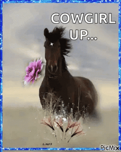 Horse With Pink Flower Saying Cowgirl Up GIF