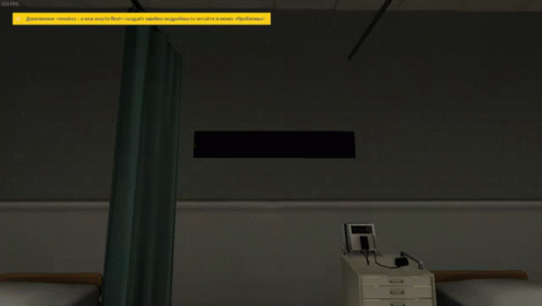 Hospital Room Screenshot With Yellow Warning Sign Above Bed GIF