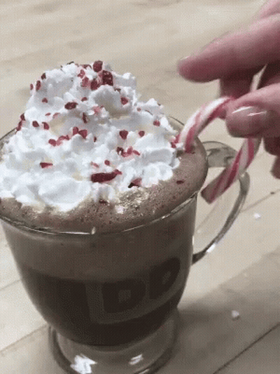 Hot Chocolate With Whipped Cream And Peppermint Sprinkles GIF