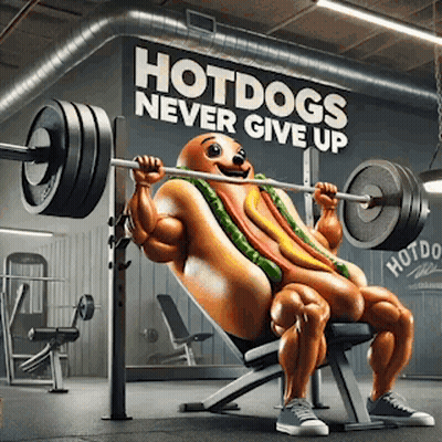 Hot Dog Lifting Barbell In Gym GIF