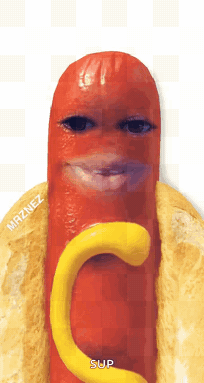 Hot Dog With Face And Sup GIF