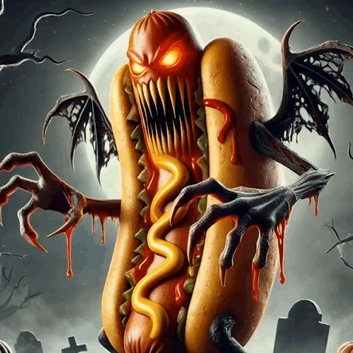Hot Dog With Wings Blood Dripping GIF