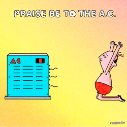Hot Outside Cartoon Man Worshipping Aircon GIF