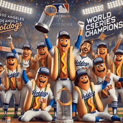 Hotdogs Holding Trophy World Series Champions GIF