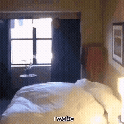 Hotel Room Bed Window Saying I Wake GIF