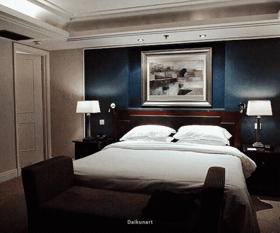 Hotel Room With Large Bed And Painting GIF