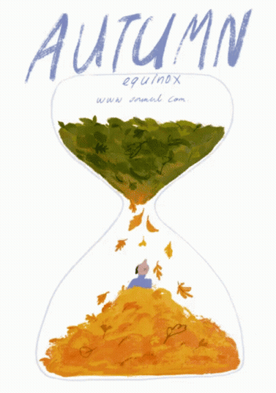 Hourglass Filled With Leaves Autumn Equinox GIF