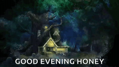 House In Forest Saying Good Evening Honey GIF
