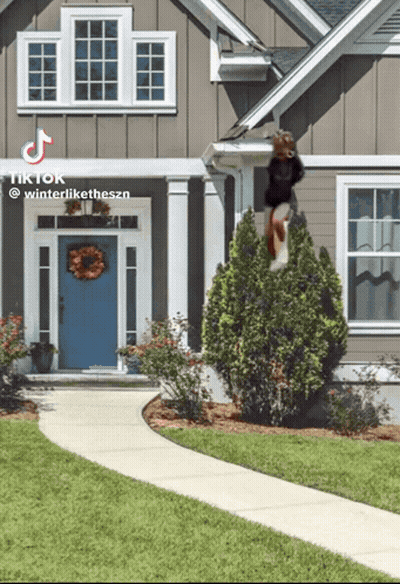 House With Blue Door And Woman GIF