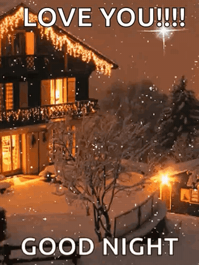 House With Christmas Lights Snow Love You Good Night GIF