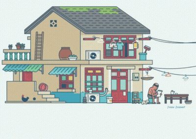 House With Man Sitting At Table And Name John GIF
