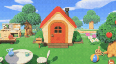 House With Red Roof In Grassy Field GIF
