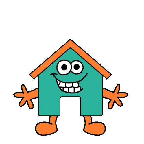 House With Smiling Face And Orange Arms And Legs Sticker