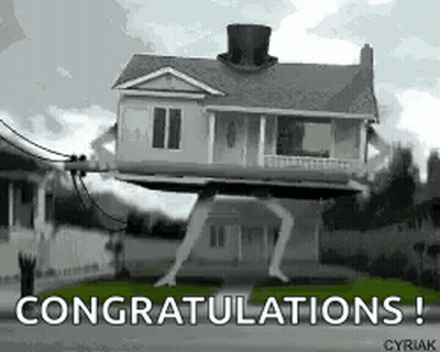House With Top Hat And Congratulations GIF
