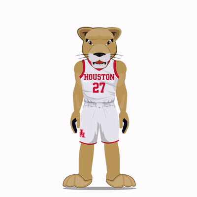 Houston Basketball Mascot In White Jersey And Shorts GIF