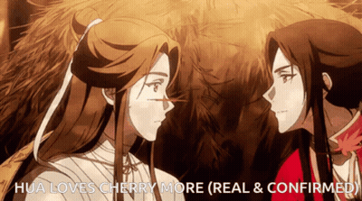 Hua Loves Cherry More Real And Confirmed Written On A Picture Of Two Anime Characters GIF