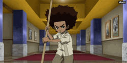 Huey Freeman Fighting With Stick GIF