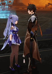 Hug Keqing Zhongli Genshin  GIF