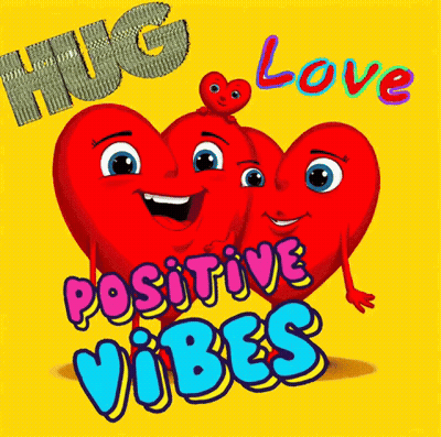 Hug Love Positive Vibes Card With Three Hearts GIF