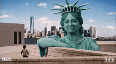 Huge Statue Of Liberty With Hulu Logo GIF