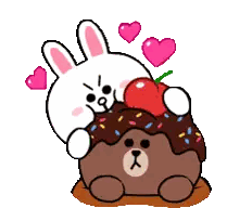 Hugging Bear And Rabbit With Heart Cake Sticker