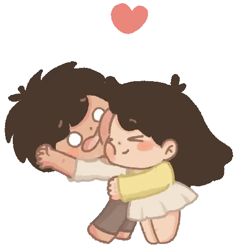 Hugging Boy And Girl With Heart Sticker