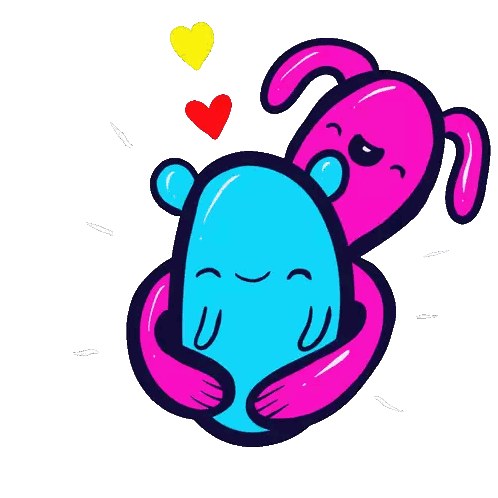 Hugging Cartoon Characters With Hearts Sticker